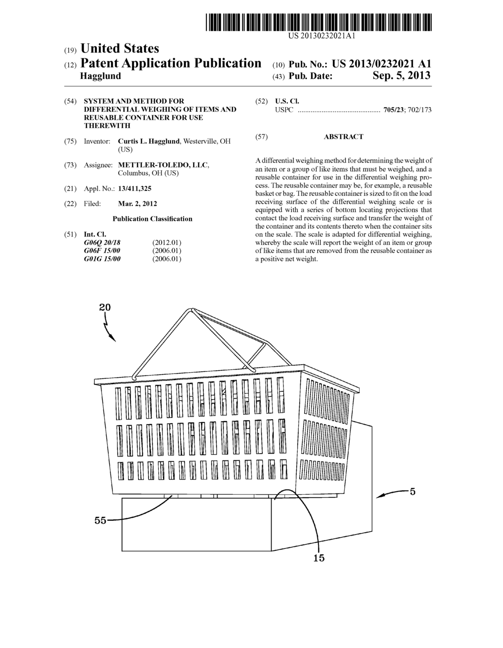 SYSTEM AND METHOD FOR DIFFERENTIAL WEIGHING OF ITEMS AND REUSABLE     CONTAINER FOR USE THEREWITH - diagram, schematic, and image 01