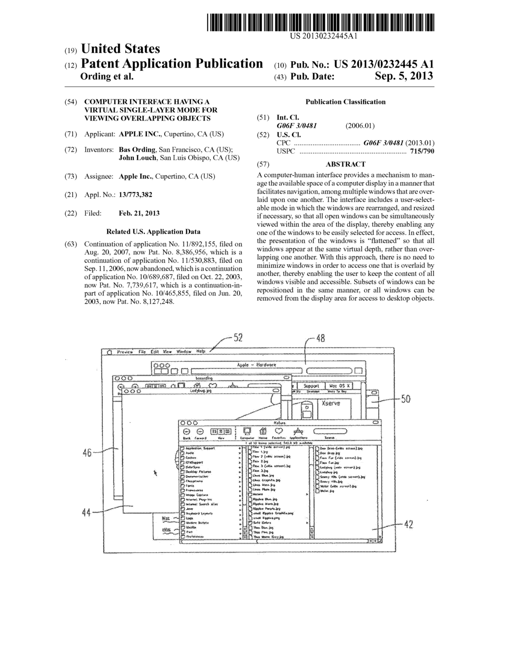 COMPUTER INTERFACE HAVING A VIRTUAL SINGLE-LAYER MODE FOR VIEWING     OVERLAPPING OBJECTS - diagram, schematic, and image 01