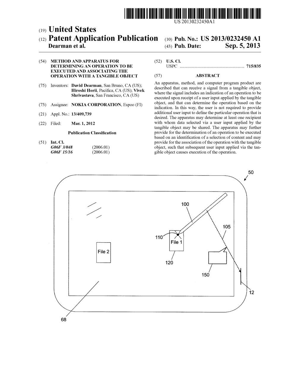 METHOD AND APPARATUS FOR DETERMINING AN OPERATION TO BE EXECUTED AND     ASSOCIATING THE OPERATION WITH A TANGIBLE OBJECT - diagram, schematic, and image 01