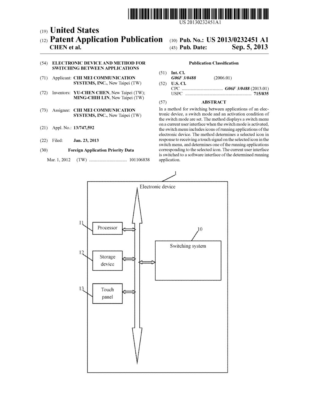 ELECTRONIC DEVICE AND METHOD FOR SWITCHING BETWEEN APPLICATIONS - diagram, schematic, and image 01