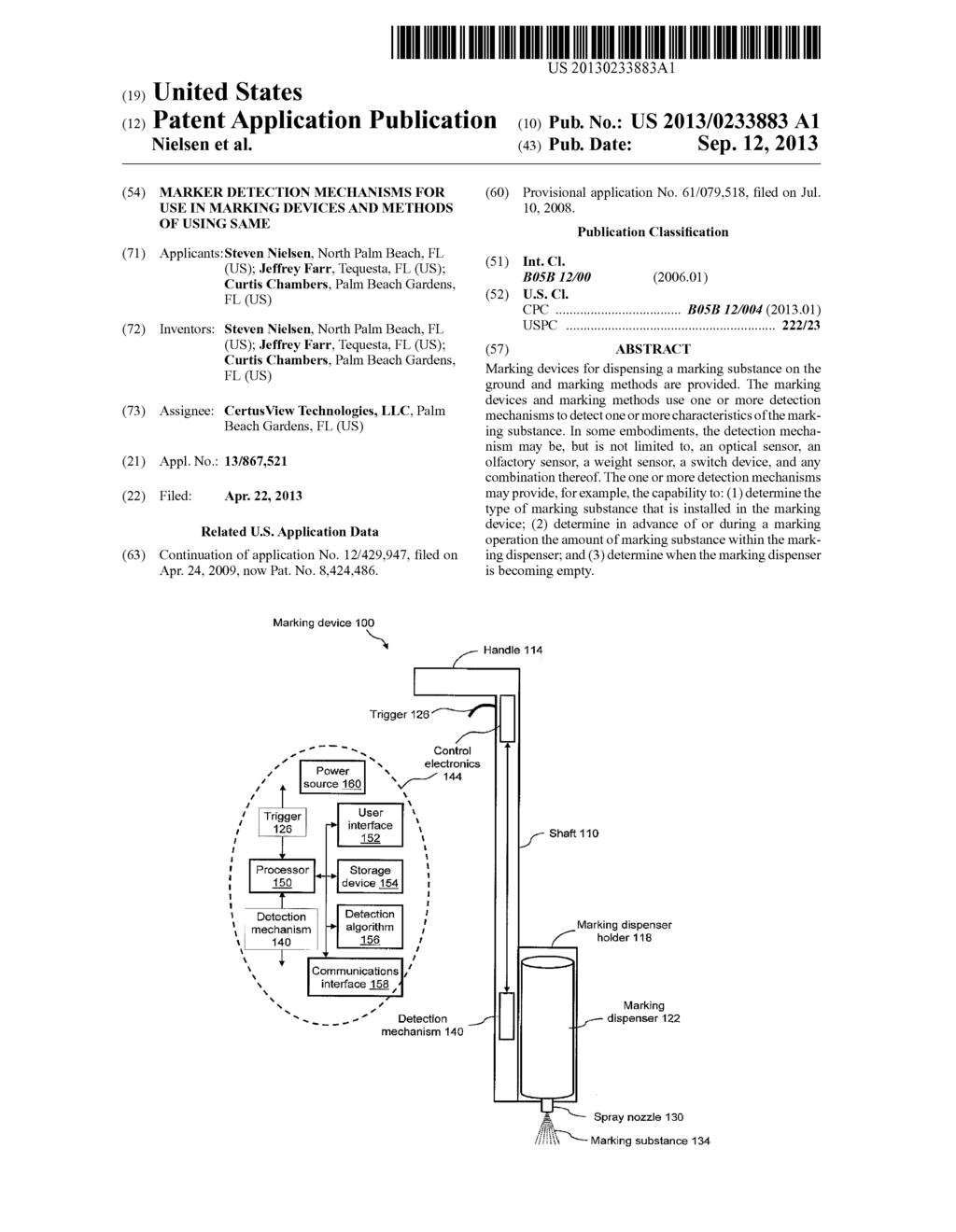 MARKER DETECTION MECHANISMS FOR USE IN MARKING DEVICES AND METHODS OF     USING SAME - diagram, schematic, and image 01