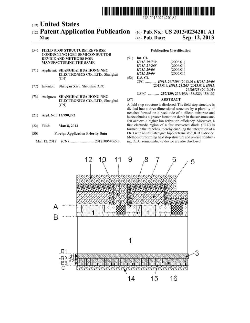 FIELD STOP STRUCTURE, REVERSE CONDUCTING IGBT SEMICONDUCTOR DEVICE AND     METHODS FOR MANUFACTURING THE SAME - diagram, schematic, and image 01