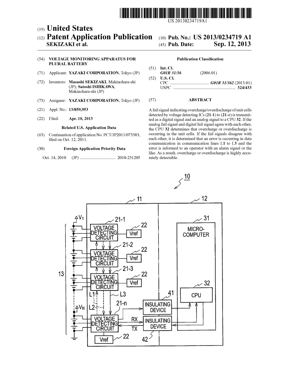 VOLTAGE MONITORING APPARATUS FOR PLURAL BATTERY - diagram, schematic, and image 01