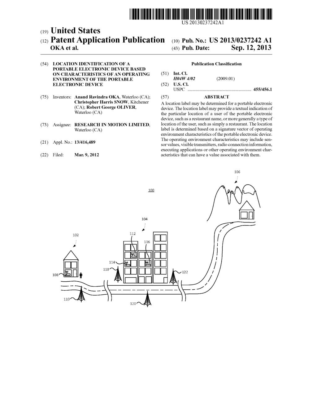 LOCATION IDENTIFICATION OF A PORTABLE ELECTRONIC DEVICE BASED ON     CHARACTERISTICS OF AN OPERATING ENVIRONMENT OF THE PORTABLE ELECTRONIC     DEVICE - diagram, schematic, and image 01