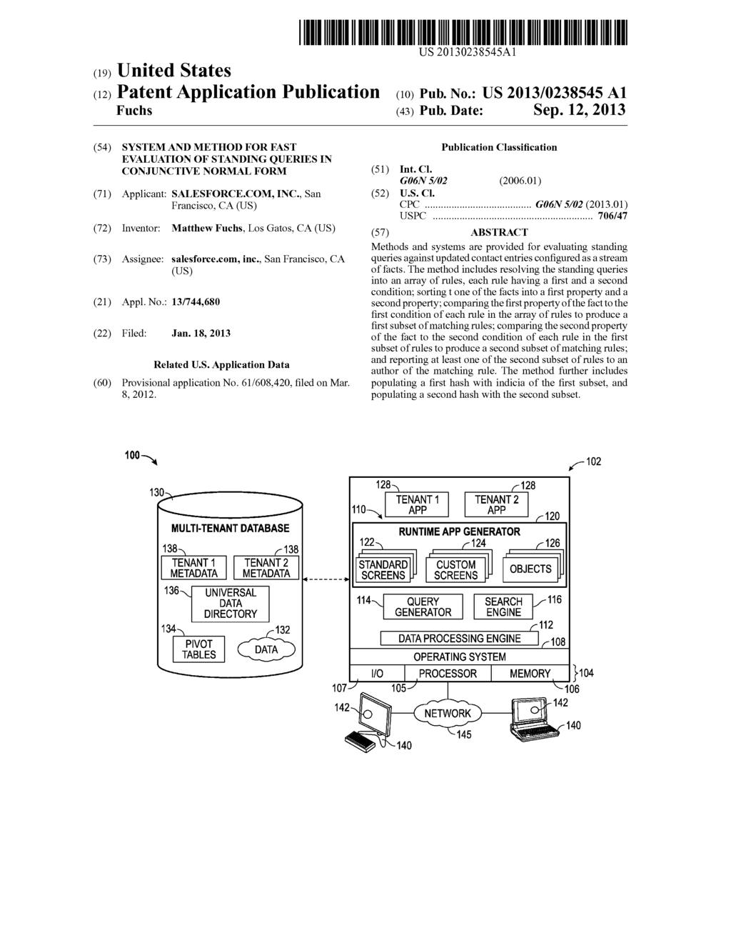 SYSTEM AND METHOD FOR FAST EVALUATION OF STANDING QUERIES IN CONJUNCTIVE     NORMAL FORM - diagram, schematic, and image 01