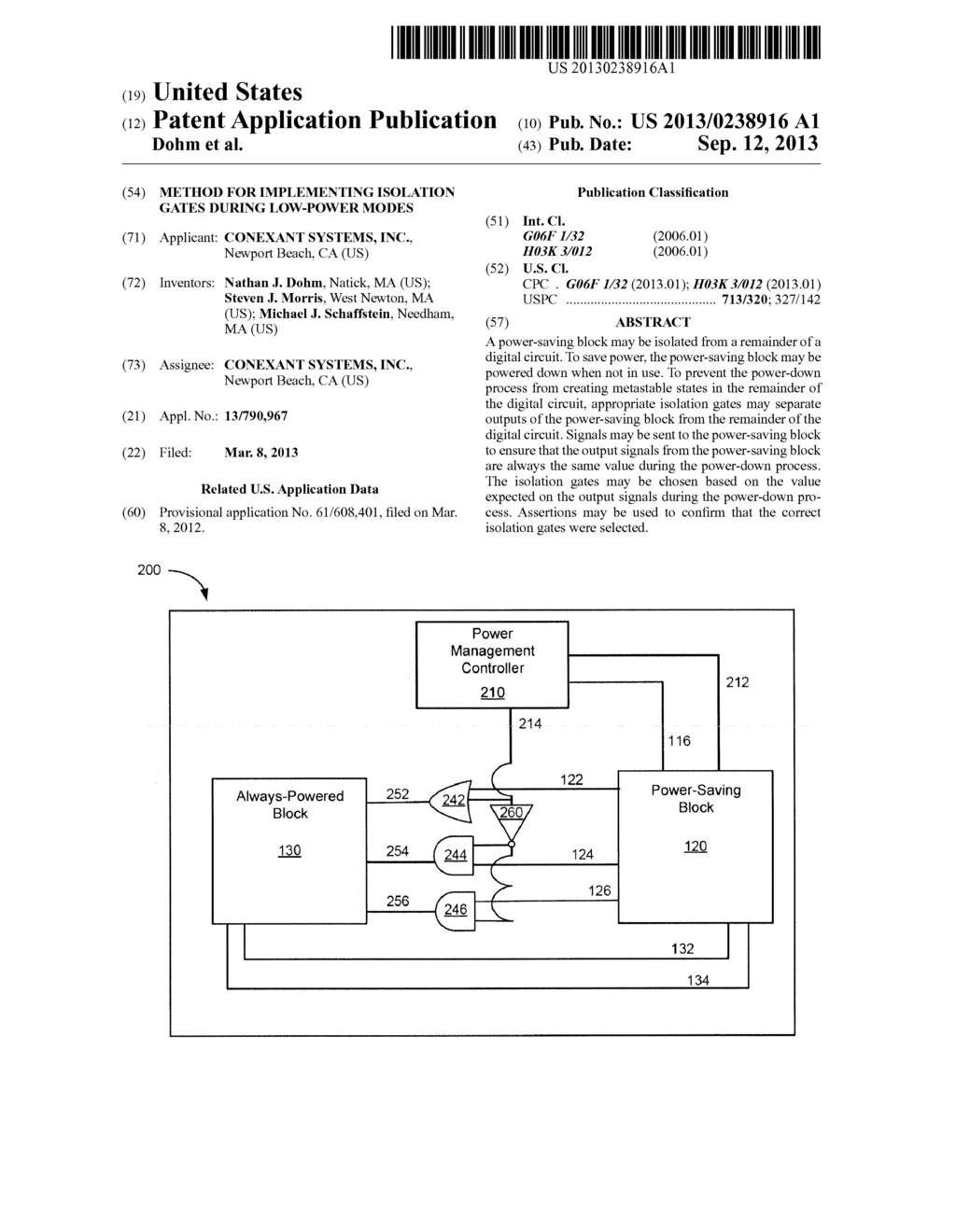 METHOD FOR IMPLEMENTING ISOLATION GATES DURING LOW-POWER MODES - diagram, schematic, and image 01