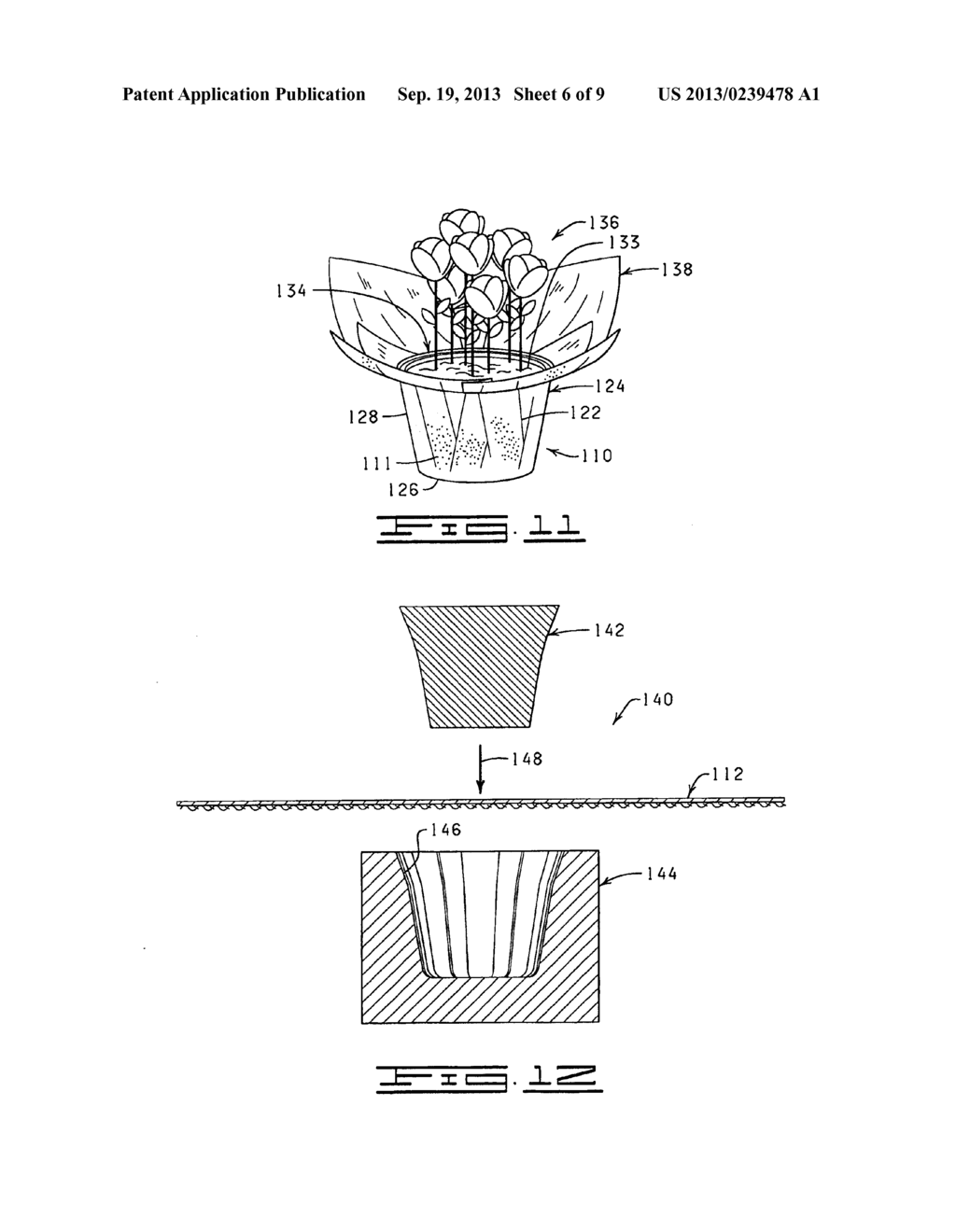 DECORATIVE FLOWER POT COVER FORMED OF POLYMERIC MATERIALS HAVING A TEXTURE     AND/OR APPEARANCE SIMULATING THE TEXTURE AND/OR APPEARANCE OF PAPER - diagram, schematic, and image 07