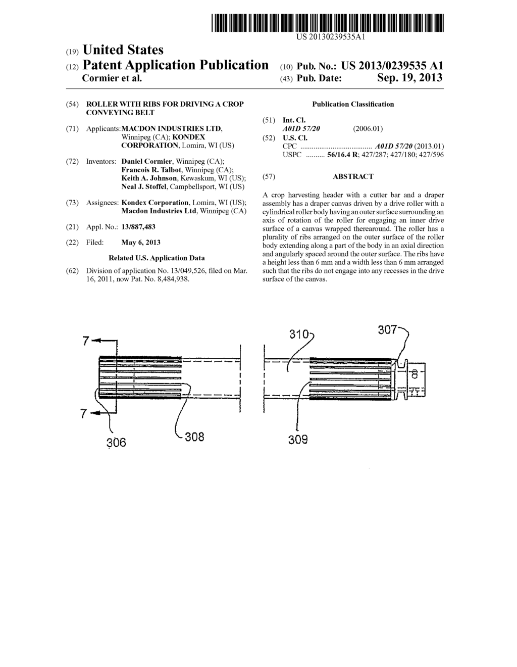 Roller with Ribs for Driving a Crop Conveying Belt - diagram, schematic, and image 01