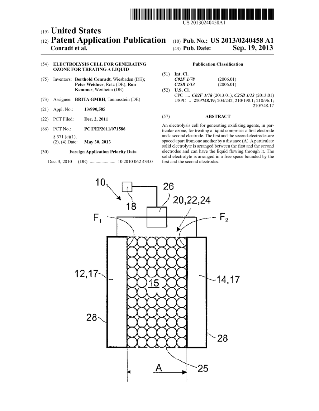 ELECTROLYSIS CELL FOR GENERATING OZONE FOR TREATING A LIQUID - diagram, schematic, and image 01