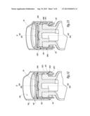 DEVICE FOR STOPPING A CONTAINER, CONTAINER PROVIDED WITH SUCH A DEVICE,     AND METHOD FOR CLOSING A BATCH OF SUCH CONTAINERS diagram and image