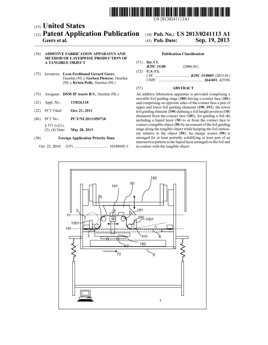 ADDITIVE FABRICATION APPARATUS AND METHOD OF LAYERWISE PRODUCTION OF A     TANGIBLE OBJECT - diagram, schematic, and image 01