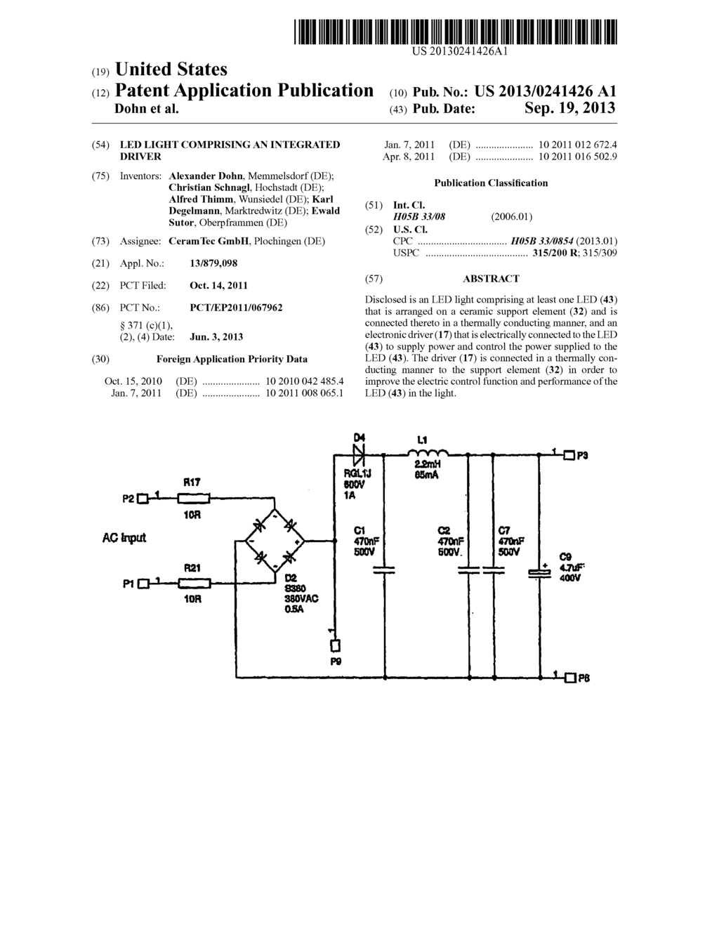 LED LIGHT COMPRISING AN INTEGRATED DRIVER - diagram, schematic, and image 01