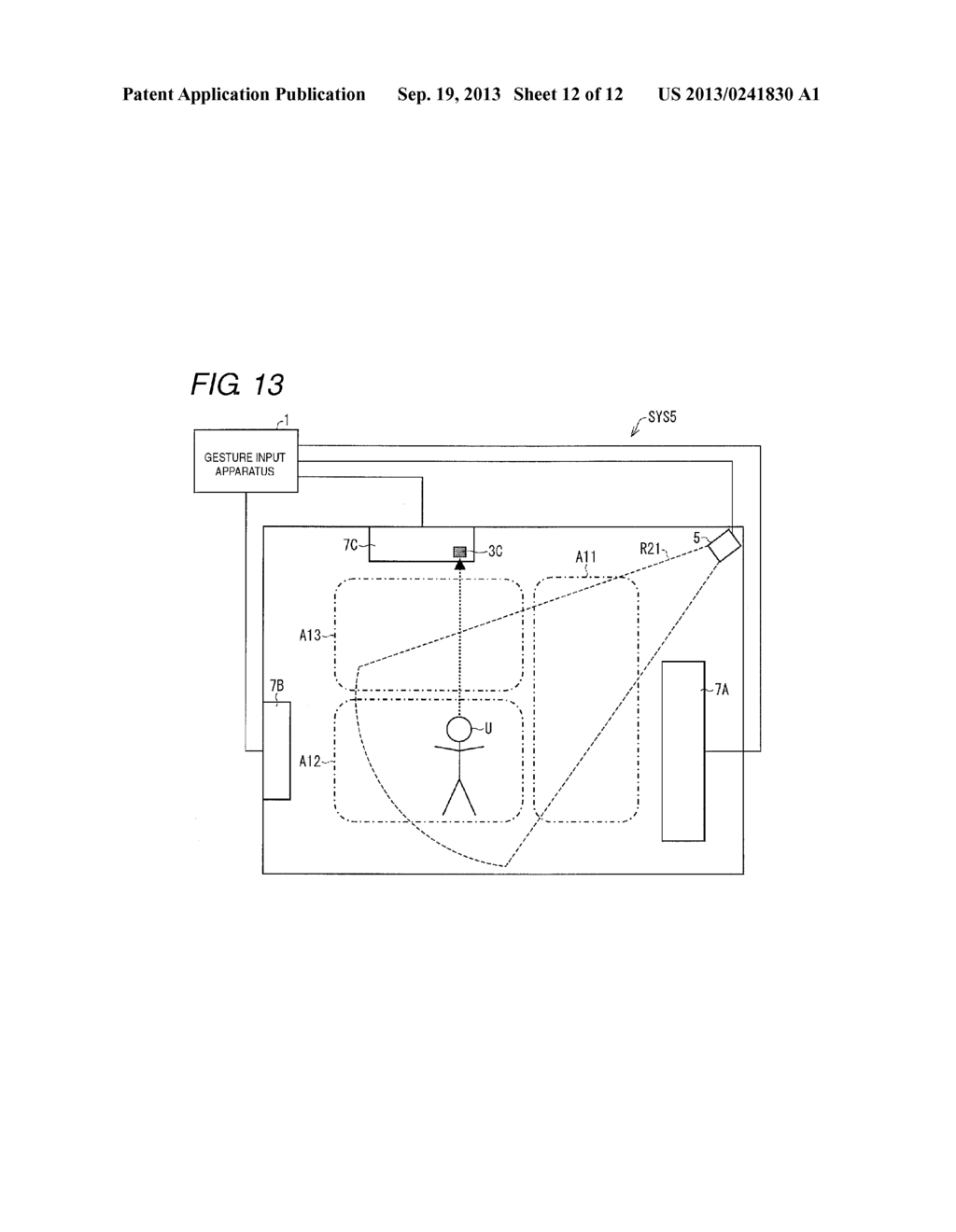 GESTURE INPUT APPARATUS, CONTROL PROGRAM, COMPUTER-READABLE RECORDING     MEDIUM, ELECTRONIC DEVICE, GESTURE INPUT SYSTEM, AND CONTROL METHOD OF     GESTURE INPUT APPARATUS - diagram, schematic, and image 13