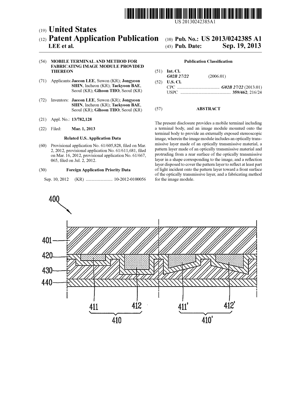 MOBILE TERMINAL AND METHOD FOR FABRICATING IMAGE MODULE PROVIDED THEREON - diagram, schematic, and image 01