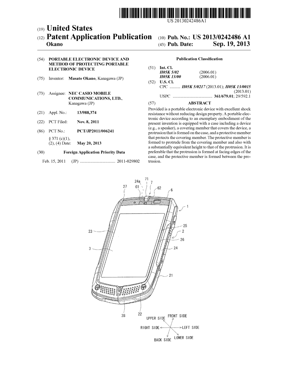 PORTABLE ELECTRONIC DEVICE AND METHOD OF PROTECTING PORTABLE ELECTRONIC     DEVICE - diagram, schematic, and image 01