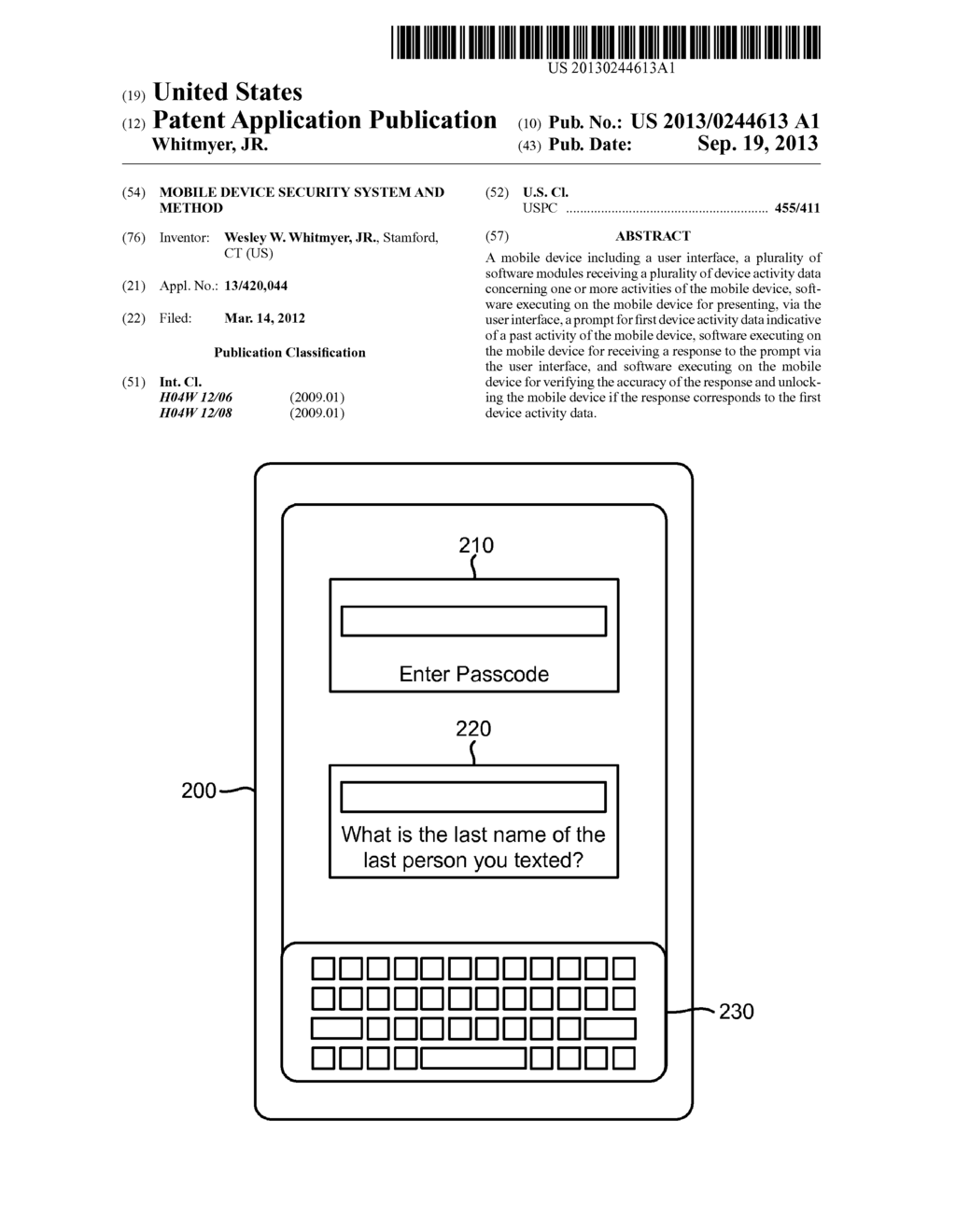 Mobile Device Security System and Method - diagram, schematic, and image 01