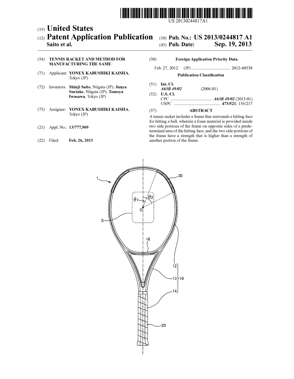 TENNIS RACKET AND METHOD FOR MANUFACTURING THE SAME - diagram, schematic, and image 01