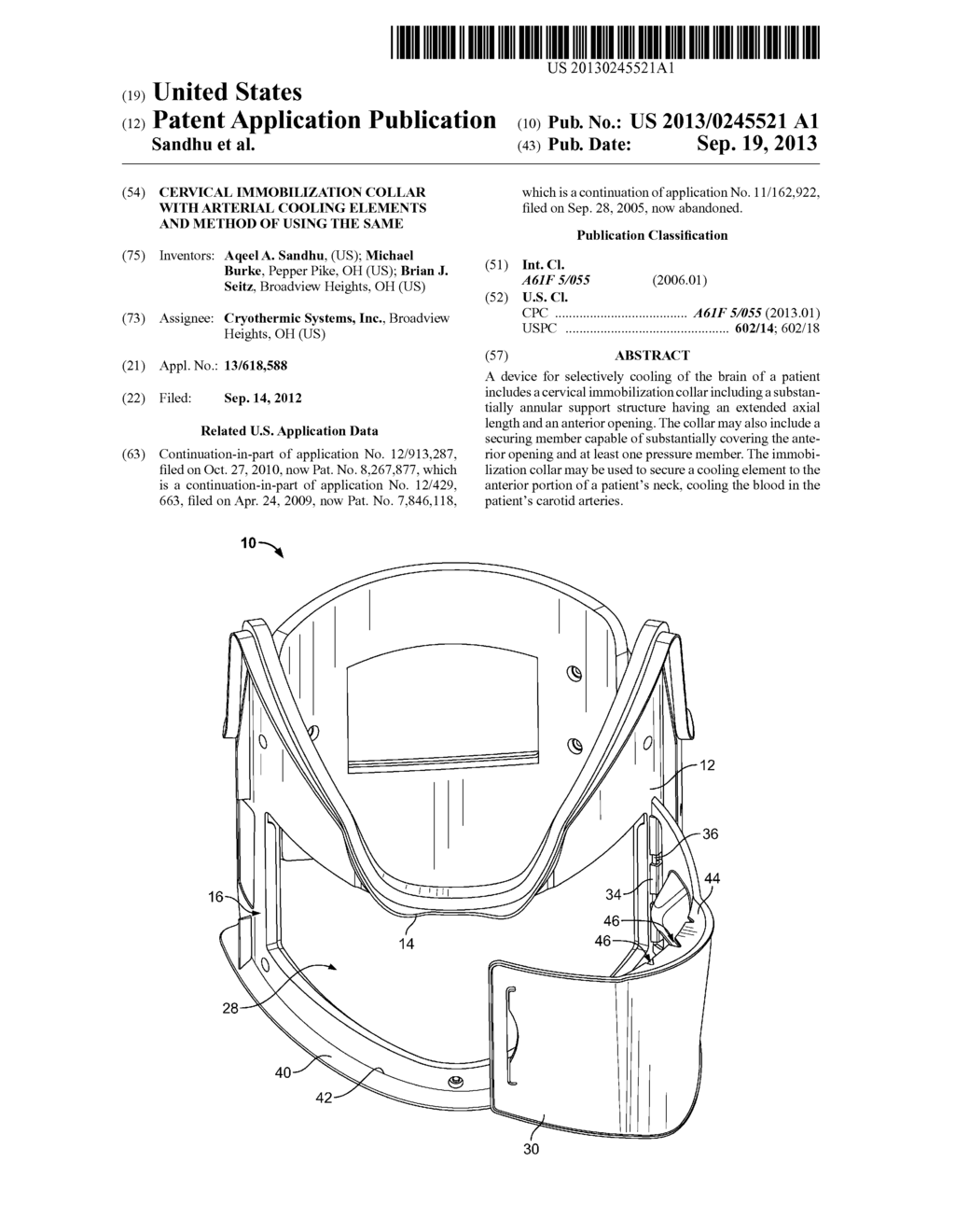 Cervical Immobilization Collar With Arterial Cooling Elements and Method     of Using the Same - diagram, schematic, and image 01