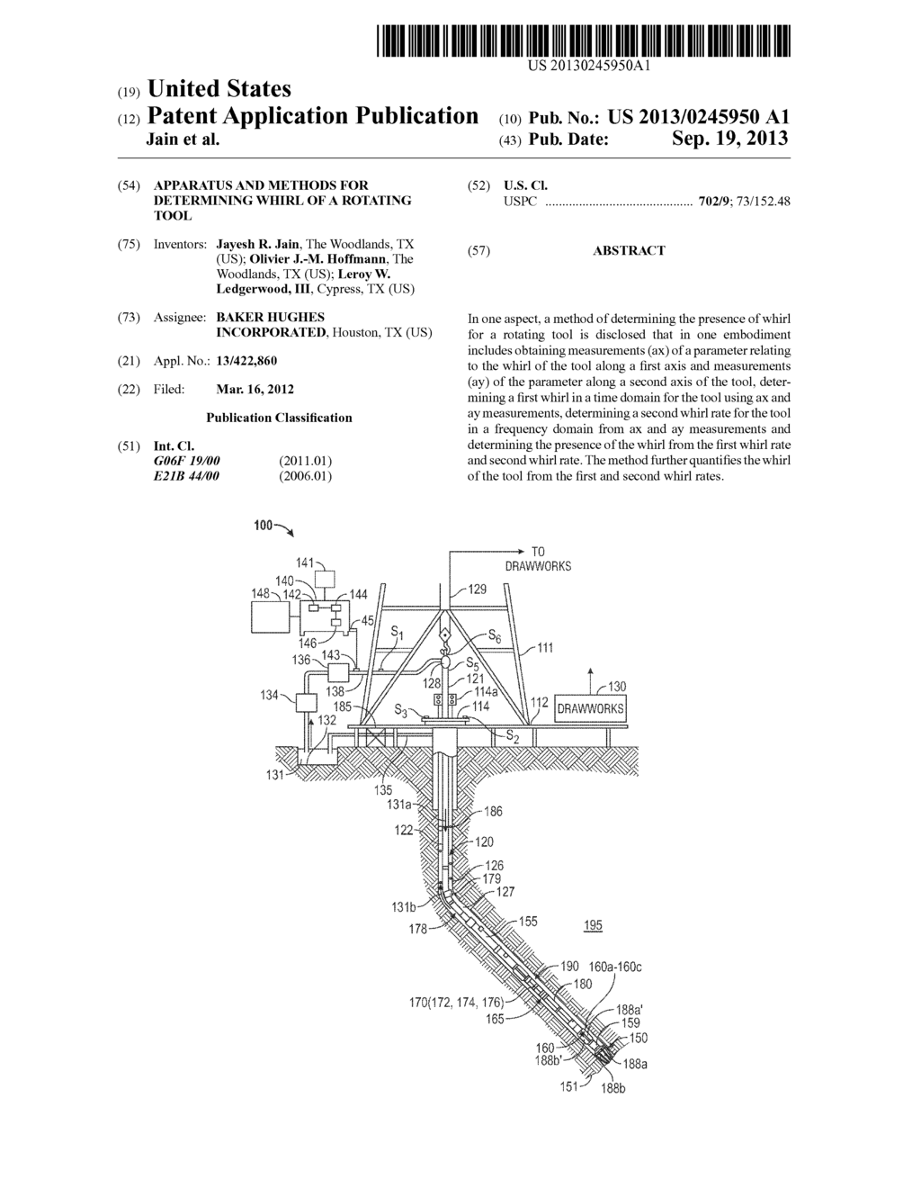 APPARATUS AND METHODS FOR DETERMINING WHIRL OF A ROTATING TOOL - diagram, schematic, and image 01