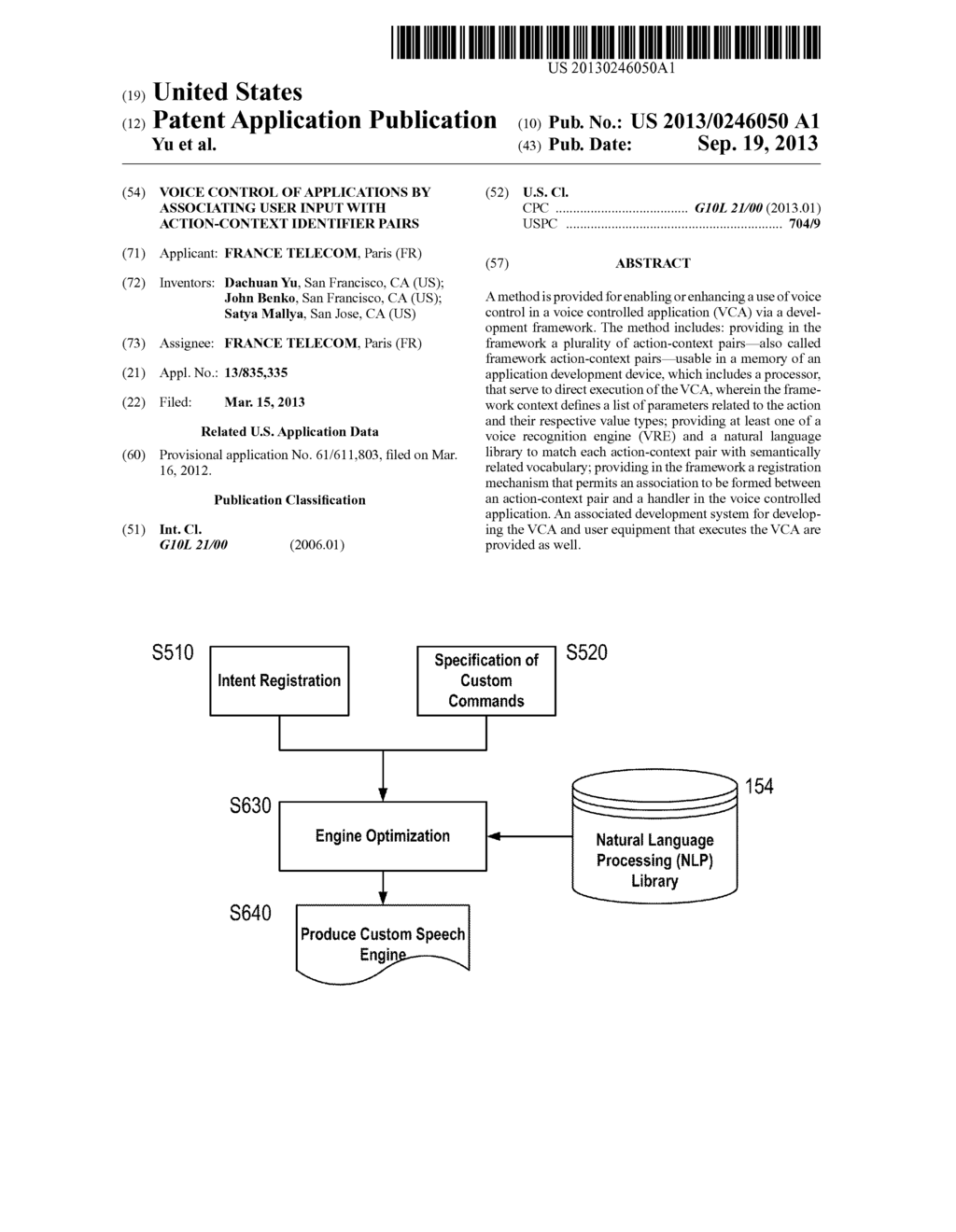 VOICE CONTROL OF APPLICATIONS BY ASSOCIATING USER INPUT WITH     ACTION-CONTEXT IDENTIFIER PAIRS - diagram, schematic, and image 01