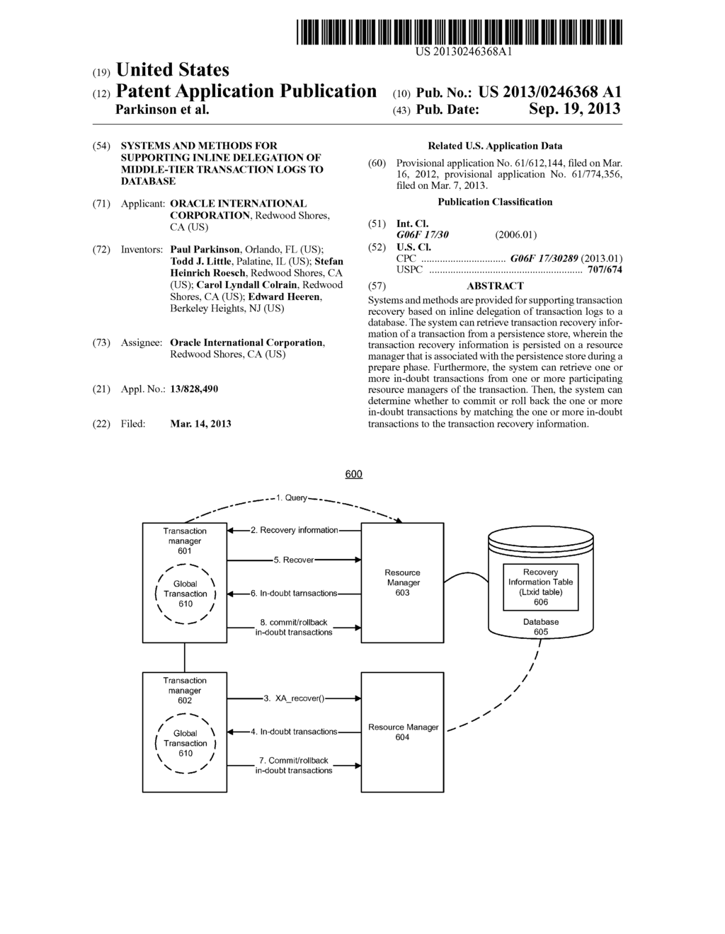 SYSTEMS AND METHODS FOR SUPPORTING INLINE DELEGATION OF MIDDLE-TIER     TRANSACTION LOGS TO DATABASE - diagram, schematic, and image 01