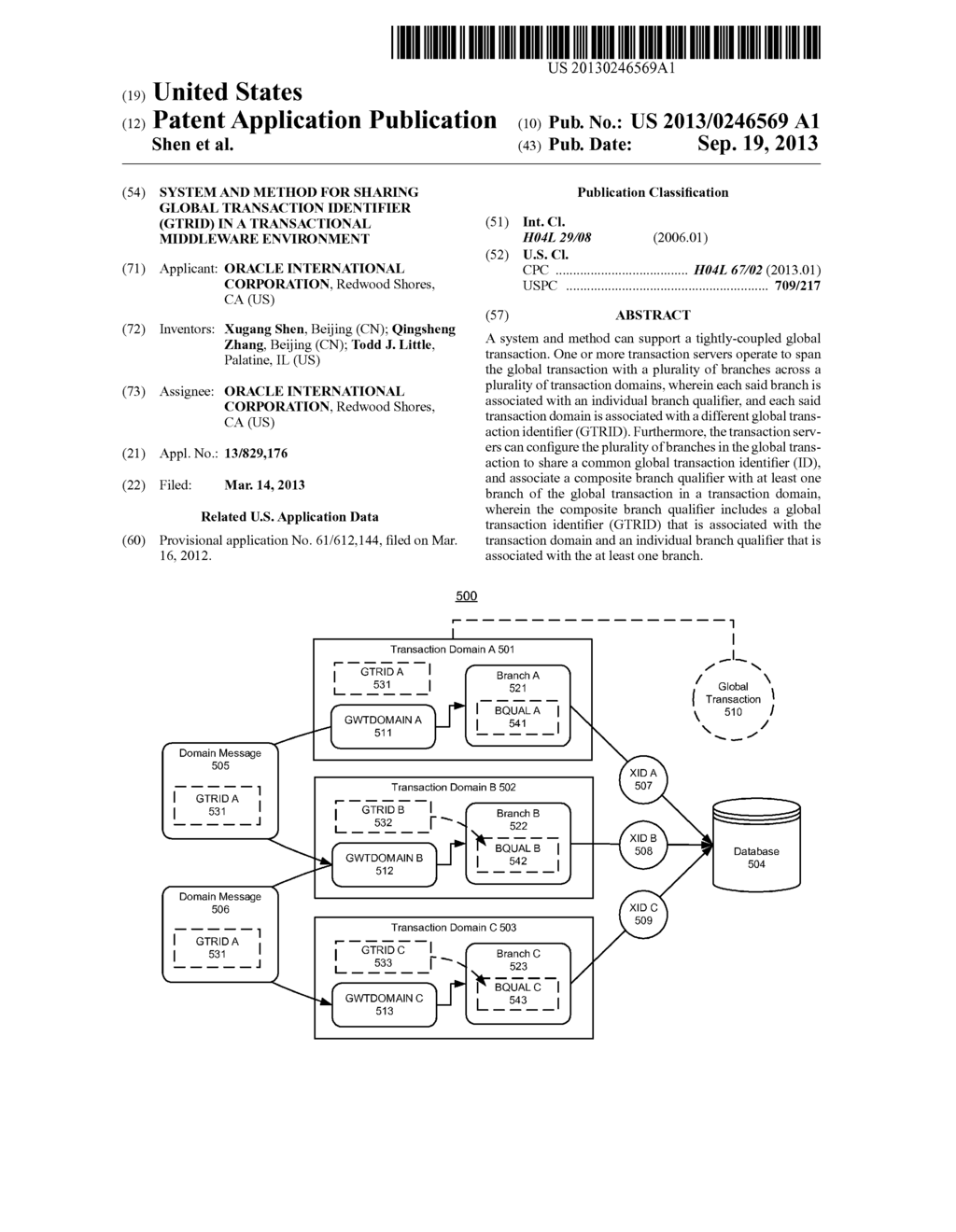 SYSTEM AND METHOD FOR SHARING GLOBAL TRANSACTION IDENTIFIER (GTRID) IN A     TRANSACTIONAL MIDDLEWARE ENVIRONMENT - diagram, schematic, and image 01