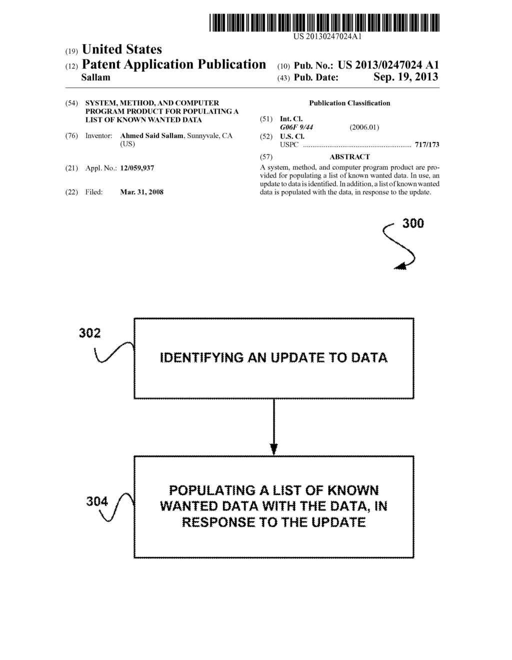 SYSTEM, METHOD, AND COMPUTER PROGRAM PRODUCT FOR POPULATING A LIST OF     KNOWN WANTED DATA - diagram, schematic, and image 01