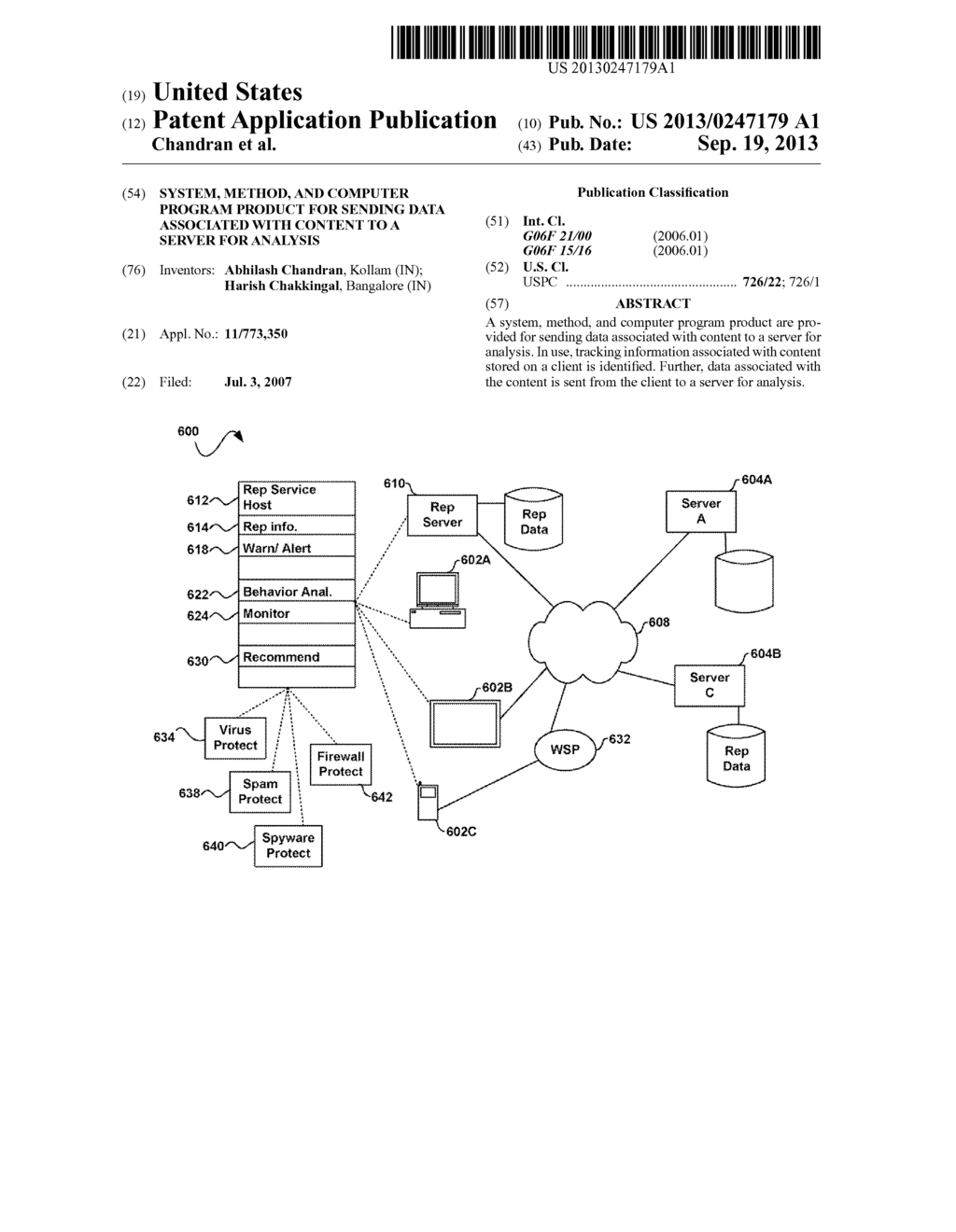 SYSTEM, METHOD, AND COMPUTER PROGRAM PRODUCT FOR SENDING DATA ASSOCIATED     WITH CONTENT TO A SERVER FOR ANALYSIS - diagram, schematic, and image 01