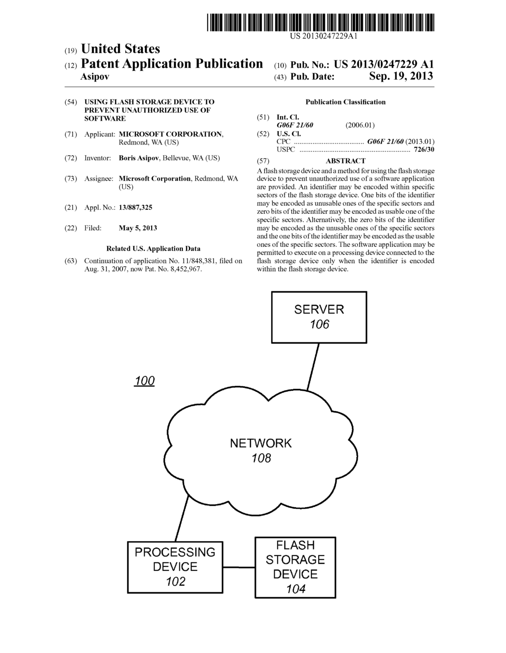 USING FLASH STORAGE DEVICE TO PREVENT UNAUTHORIZED USE OF SOFTWARE - diagram, schematic, and image 01