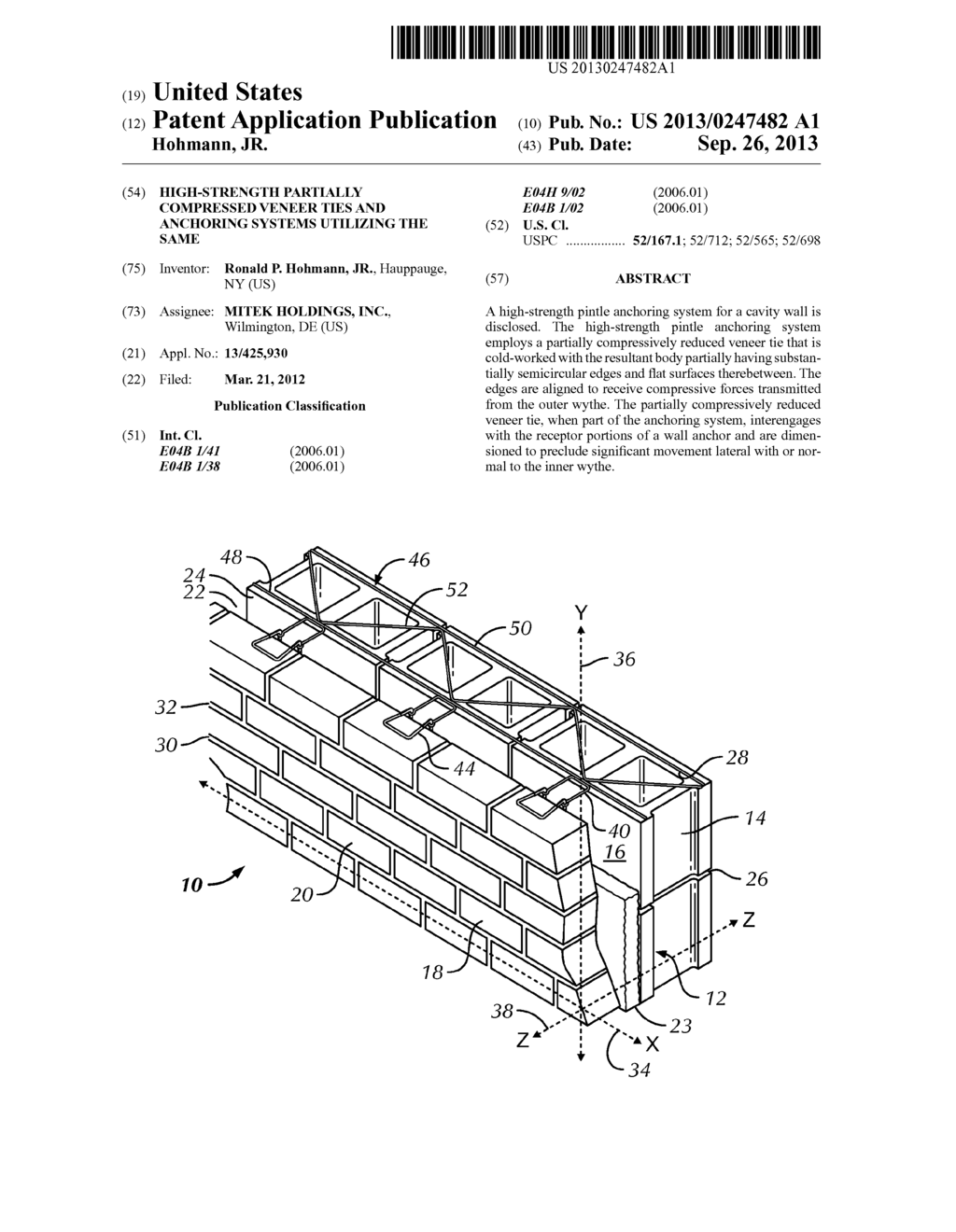 HIGH-STRENGTH PARTIALLY COMPRESSED VENEER TIES AND ANCHORING SYSTEMS     UTILIZING THE SAME - diagram, schematic, and image 01