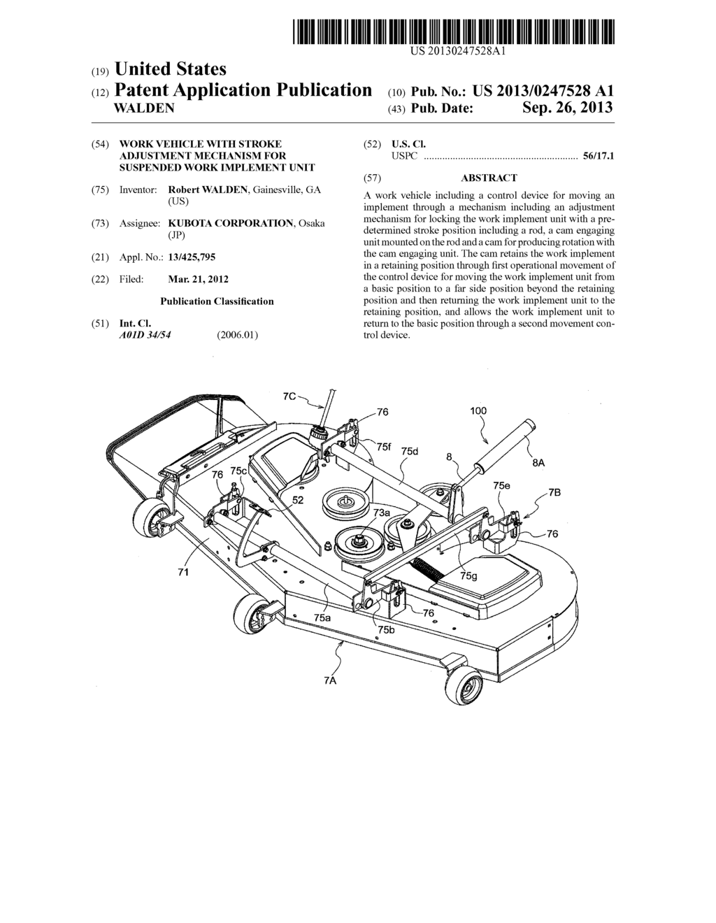 WORK VEHICLE WITH STROKE ADJUSTMENT MECHANISM FOR SUSPENDED WORK IMPLEMENT     UNIT - diagram, schematic, and image 01