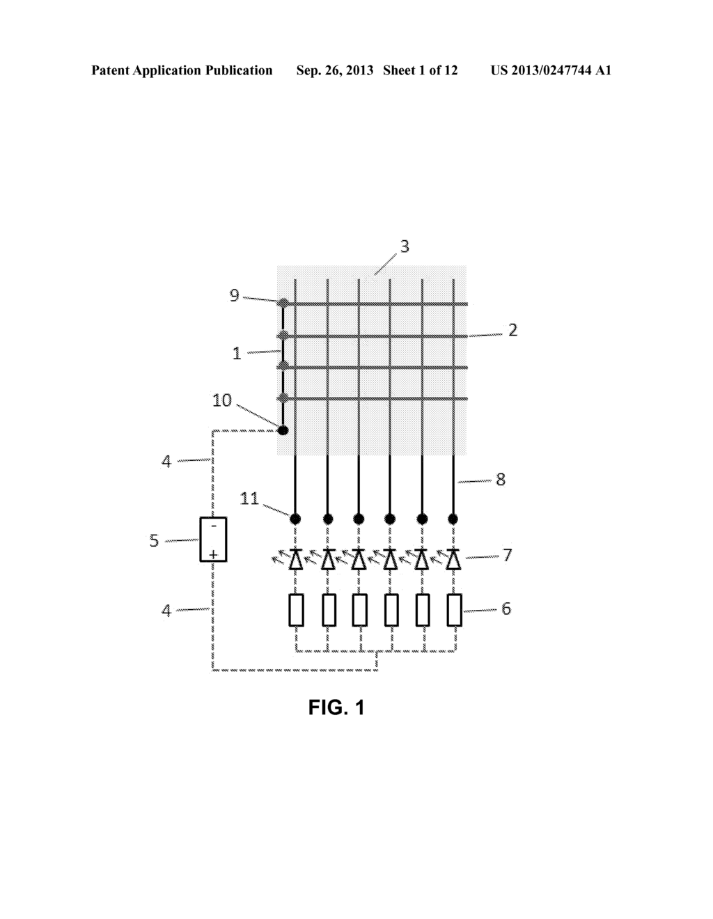 Stringed musical instrument with string activated light emitting members - diagram, schematic, and image 02