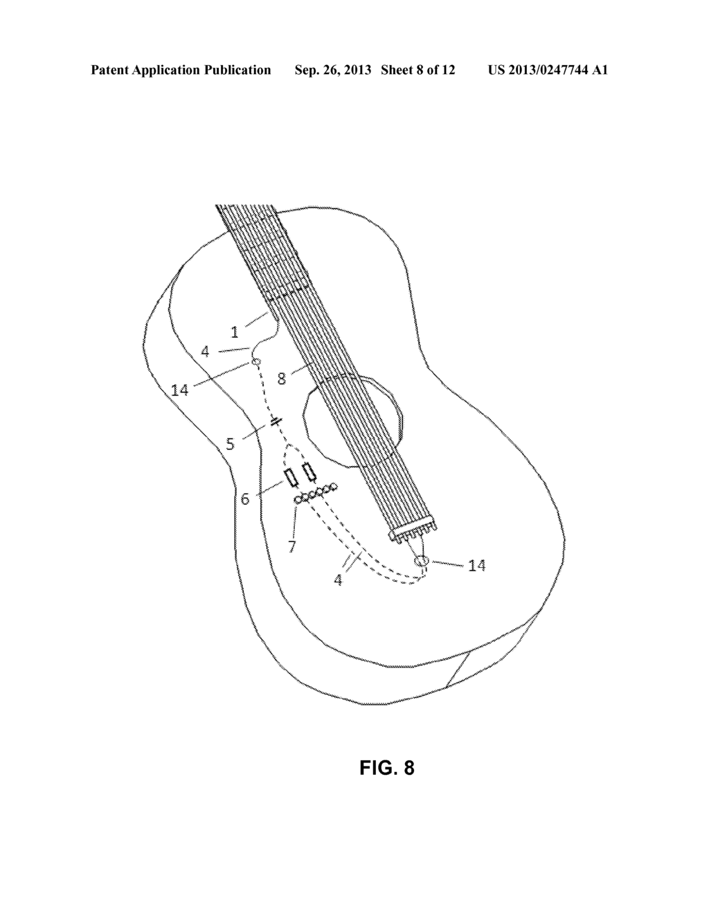 Stringed musical instrument with string activated light emitting members - diagram, schematic, and image 09