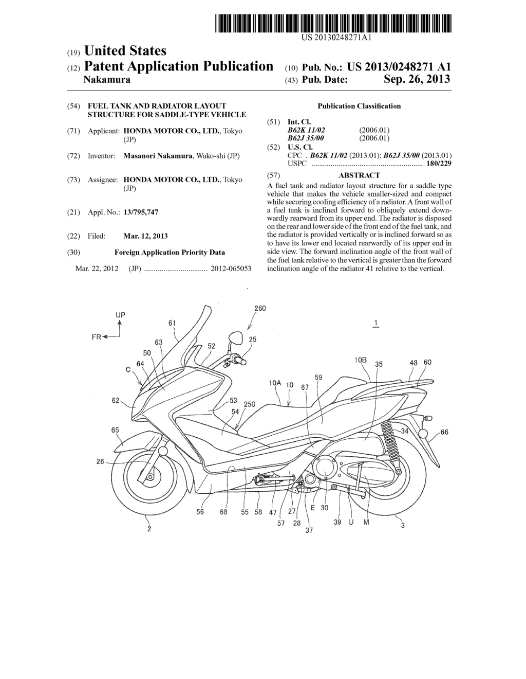 FUEL TANK AND RADIATOR LAYOUT STRUCTURE FOR SADDLE-TYPE VEHICLE - diagram, schematic, and image 01