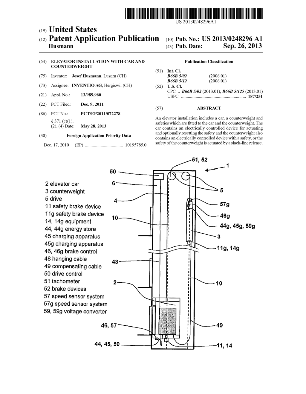 ELEVATOR INSTALLATION WITH CAR AND COUNTERWEIGHT - diagram, schematic, and image 01