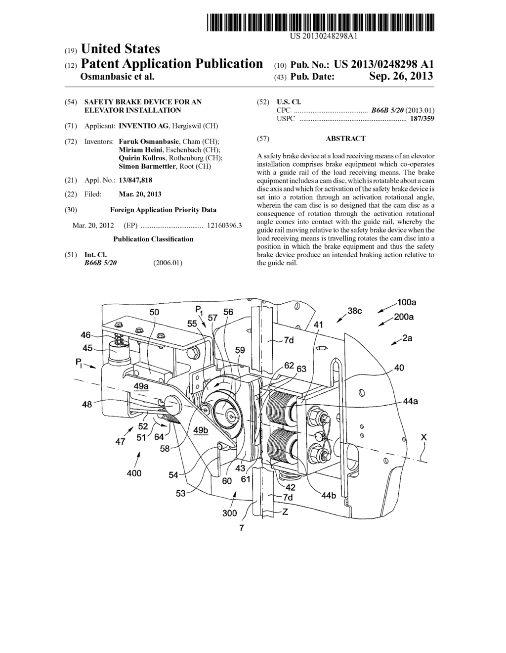 SAFETY BRAKE DEVICE FOR AN ELEVATOR INSTALLATION - diagram, schematic, and image 01