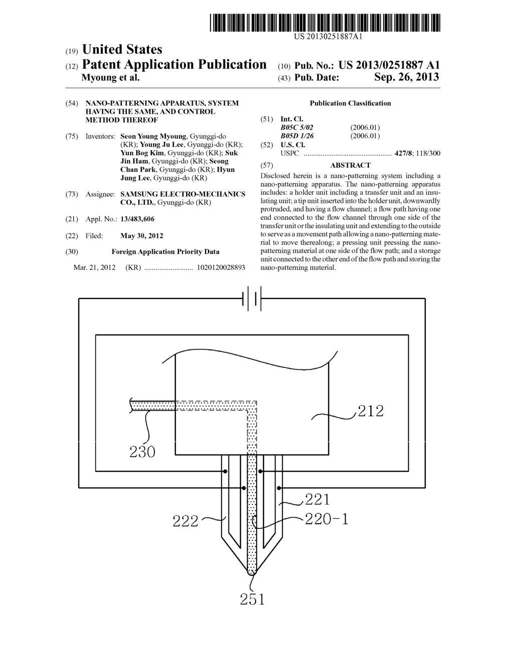 NANO-PATTERNING APPARATUS, SYSTEM HAVING THE SAME, AND CONTROL METHOD     THEREOF - diagram, schematic, and image 01