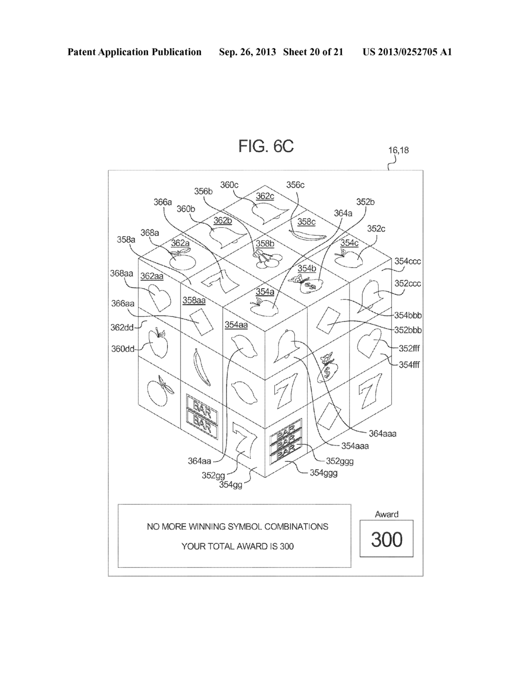 GAMING SYSTEM AND METHOD FOR PROVIDING A MULTIPLE DIMENSION CASCADING     SYMBOLS GAME - diagram, schematic, and image 21