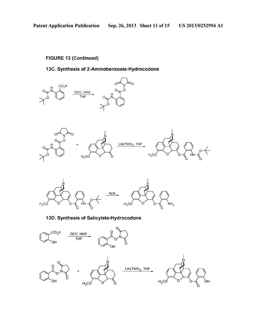 Benzoic Acid, Benzoic Acid Derivatives and Heteroaryl Carboxylic Acid     Conjugates of Hydrocodone, Prodrugs, Methods of Making and Use Thereof - diagram, schematic, and image 12