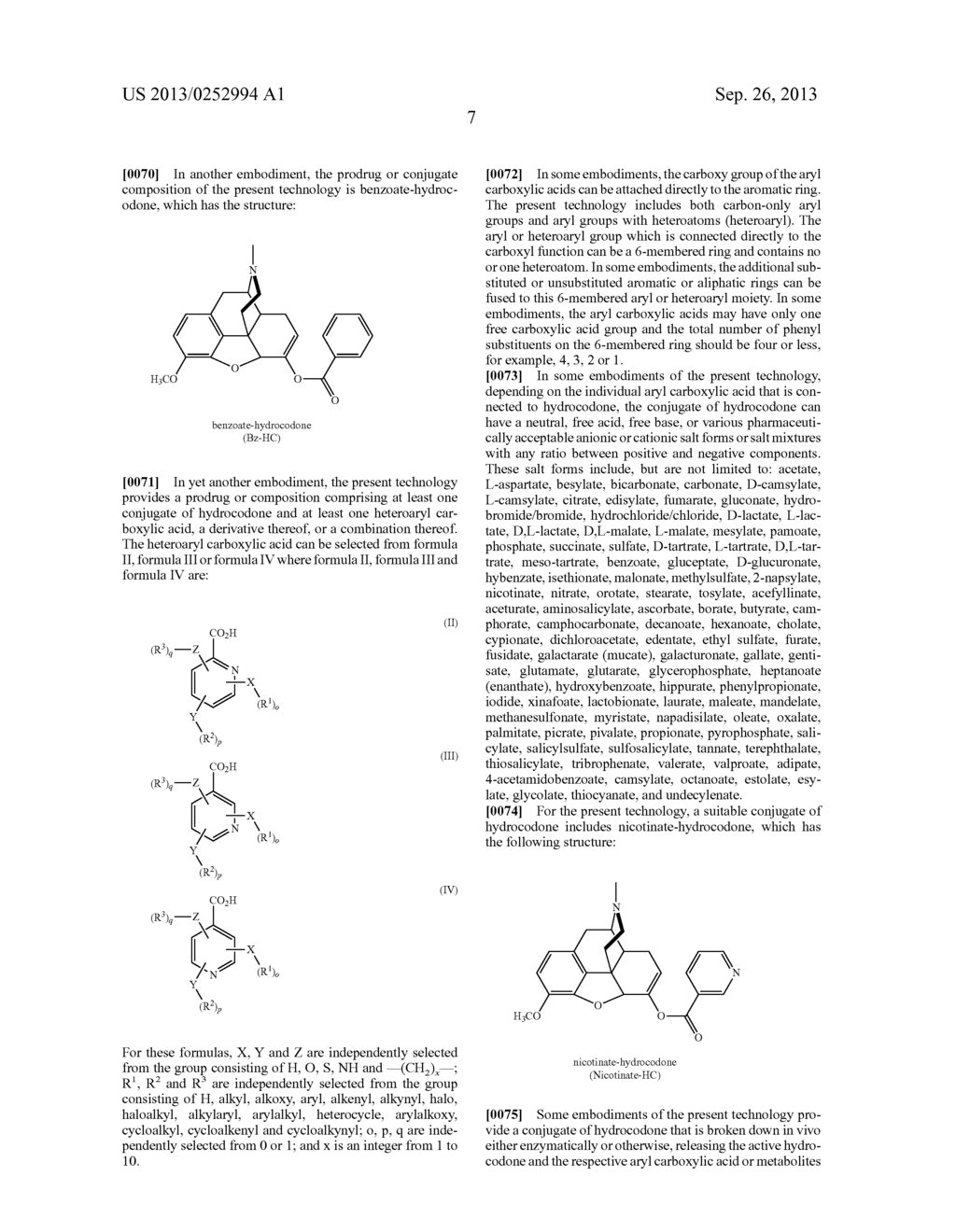 Benzoic Acid, Benzoic Acid Derivatives and Heteroaryl Carboxylic Acid     Conjugates of Hydrocodone, Prodrugs, Methods of Making and Use Thereof - diagram, schematic, and image 23