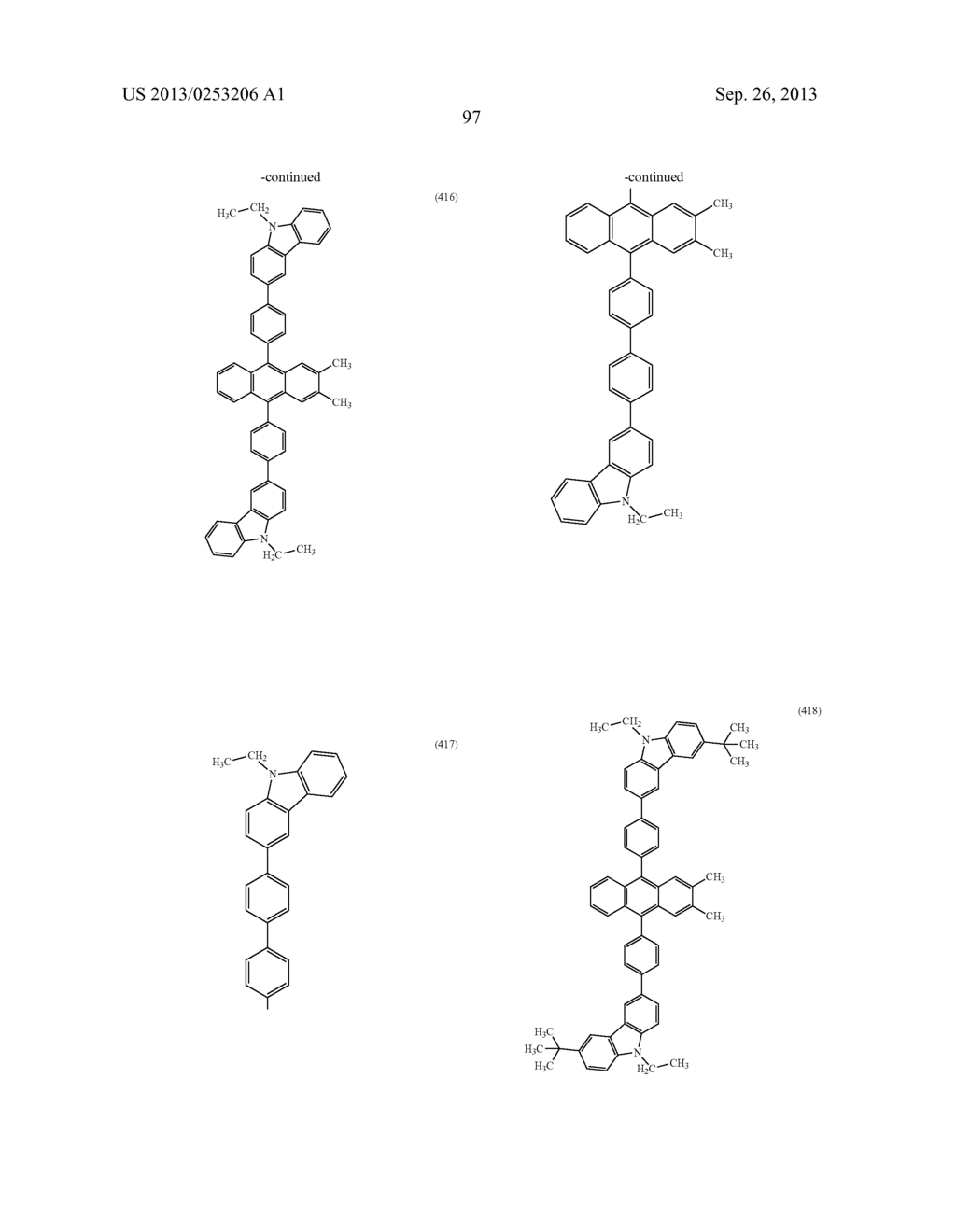 ANTHRACENE DERIVATIVE, AND LIGHT-EMITTING MATERIAL, LIGHT-EMITTING     ELEMENT, LIGHT-EMITTING DEVICE, AND ELECTRONIC DEVICE USING THE SAME - diagram, schematic, and image 134