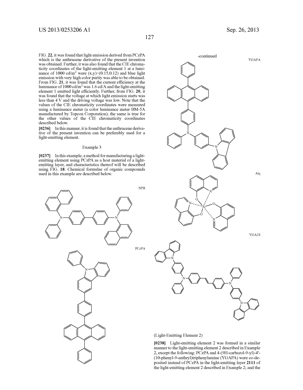 ANTHRACENE DERIVATIVE, AND LIGHT-EMITTING MATERIAL, LIGHT-EMITTING     ELEMENT, LIGHT-EMITTING DEVICE, AND ELECTRONIC DEVICE USING THE SAME - diagram, schematic, and image 164