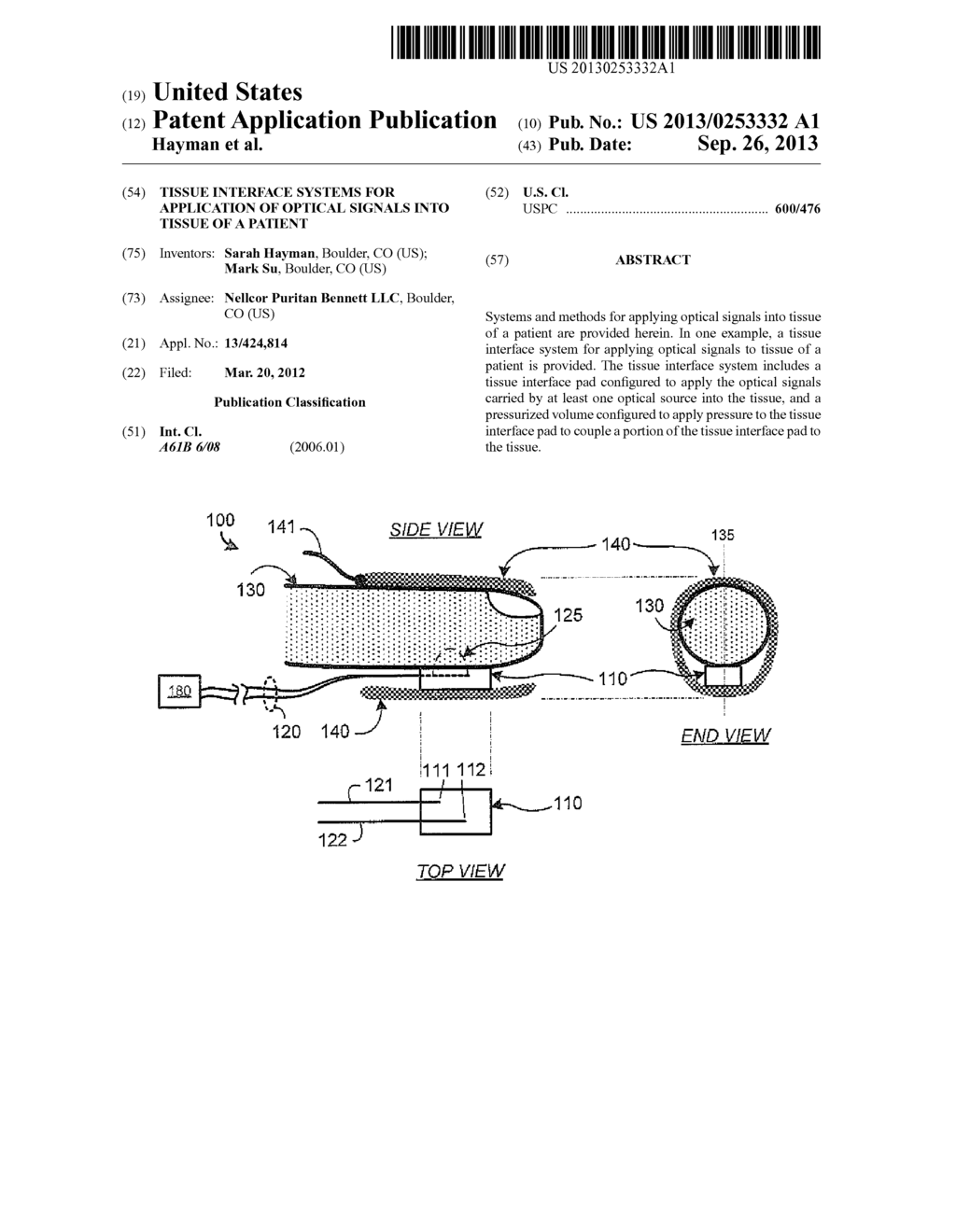 TISSUE INTERFACE SYSTEMS FOR APPLICATION OF OPTICAL SIGNALS INTO TISSUE OF     A PATIENT - diagram, schematic, and image 01