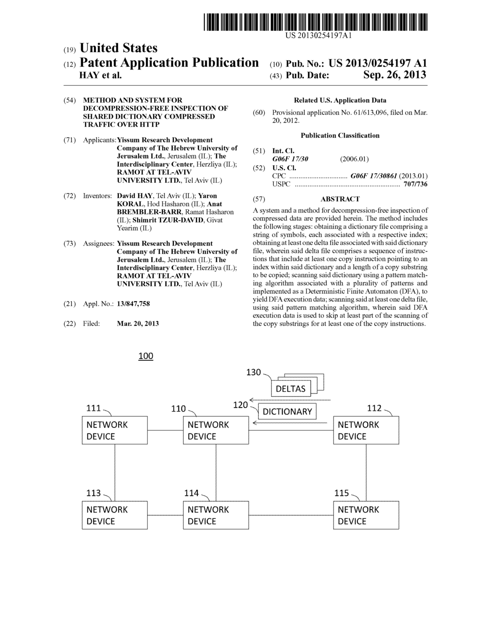 METHOD AND SYSTEM FOR DECOMPRESSION-FREE INSPECTION OF SHARED DICTIONARY     COMPRESSED TRAFFIC OVER HTTP - diagram, schematic, and image 01