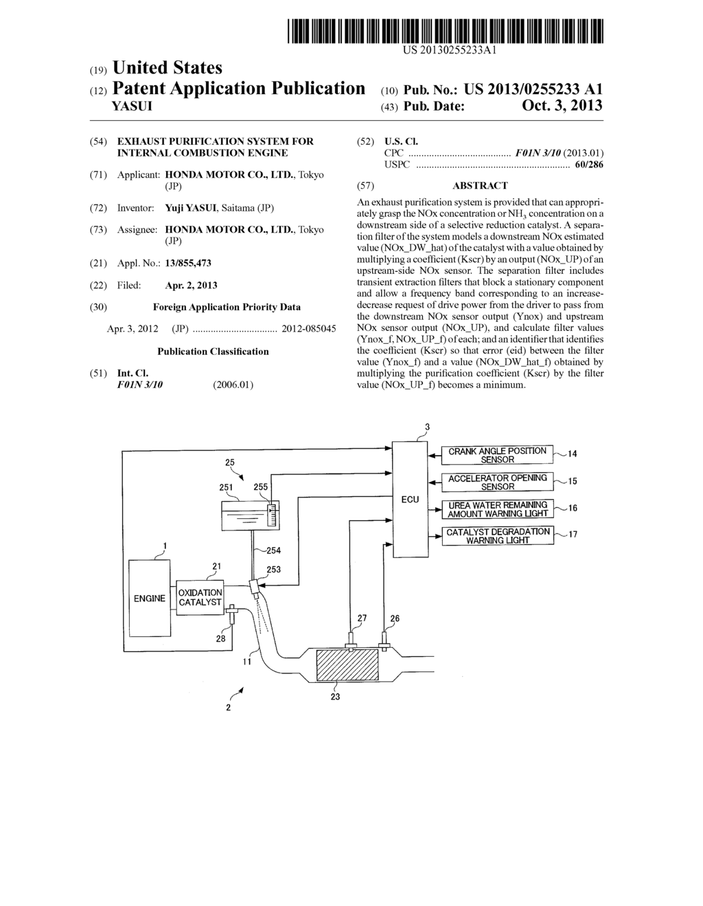 EXHAUST PURIFICATION SYSTEM FOR INTERNAL COMBUSTION ENGINE - diagram, schematic, and image 01