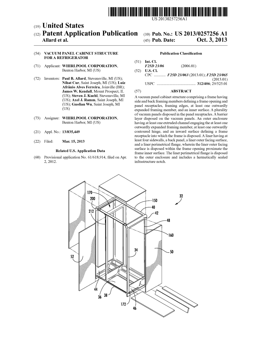 VACUUM PANEL CABINET STRUCTURE FOR A REFRIGERATOR - diagram, schematic, and image 01