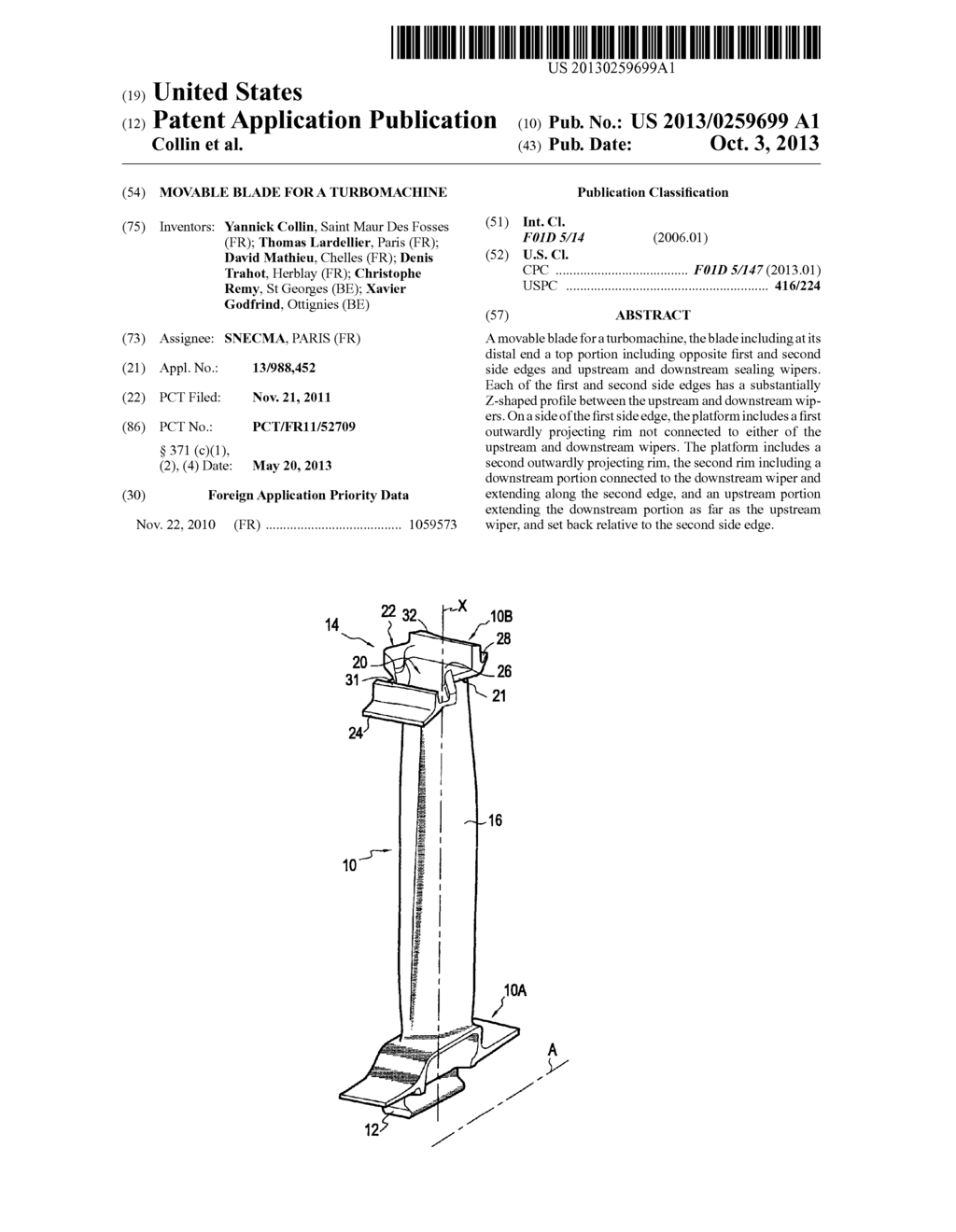 MOVABLE BLADE FOR A TURBOMACHINE - diagram, schematic, and image 01