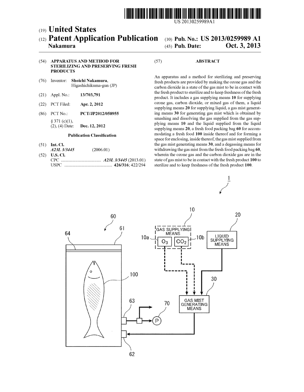 APPARATUS AND METHOD FOR STERILIZING AND PRESERVING FRESH PRODUCTS - diagram, schematic, and image 01