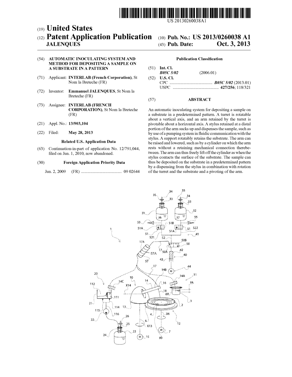 Automatic inoculating system and method for depositing a sample on a     substrate in a pattern - diagram, schematic, and image 01