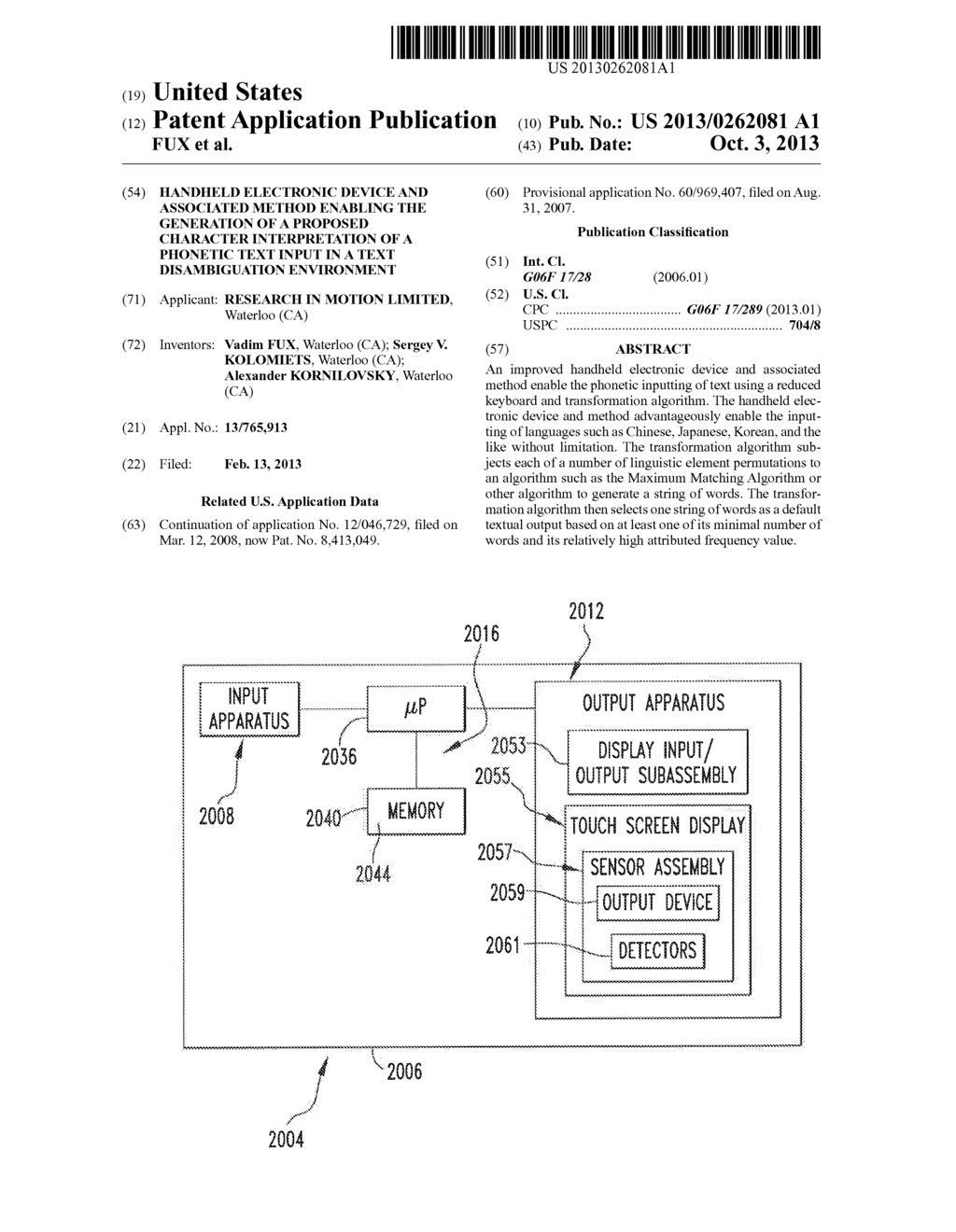 HANDHELD ELECTRONIC DEVICE AND ASSOCIATED METHOD ENABLING THE GENERATION     OF A PROPOSED CHARACTER INTERPRETATION OF A PHONETIC TEXT INPUT IN A TEXT     DISAMBIGUATION ENVIRONMENT - diagram, schematic, and image 01